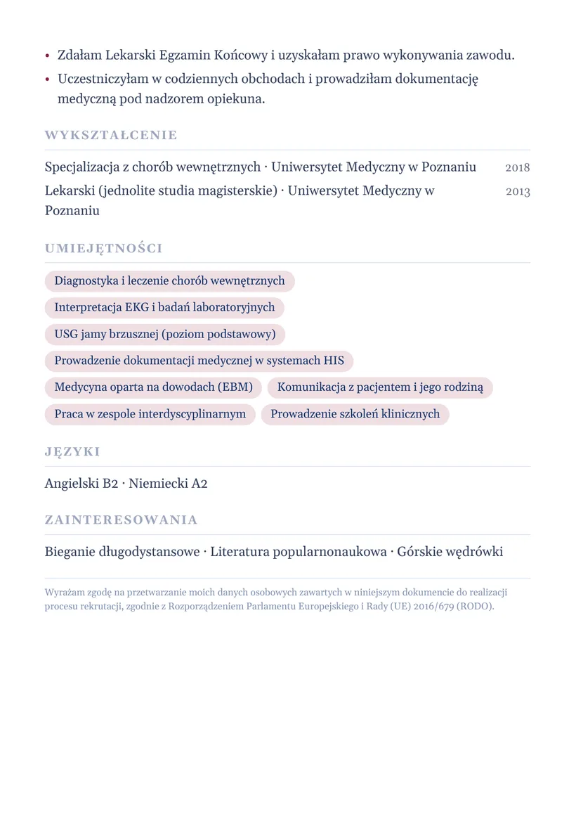 Wzór CV — Lekarz — strona 2