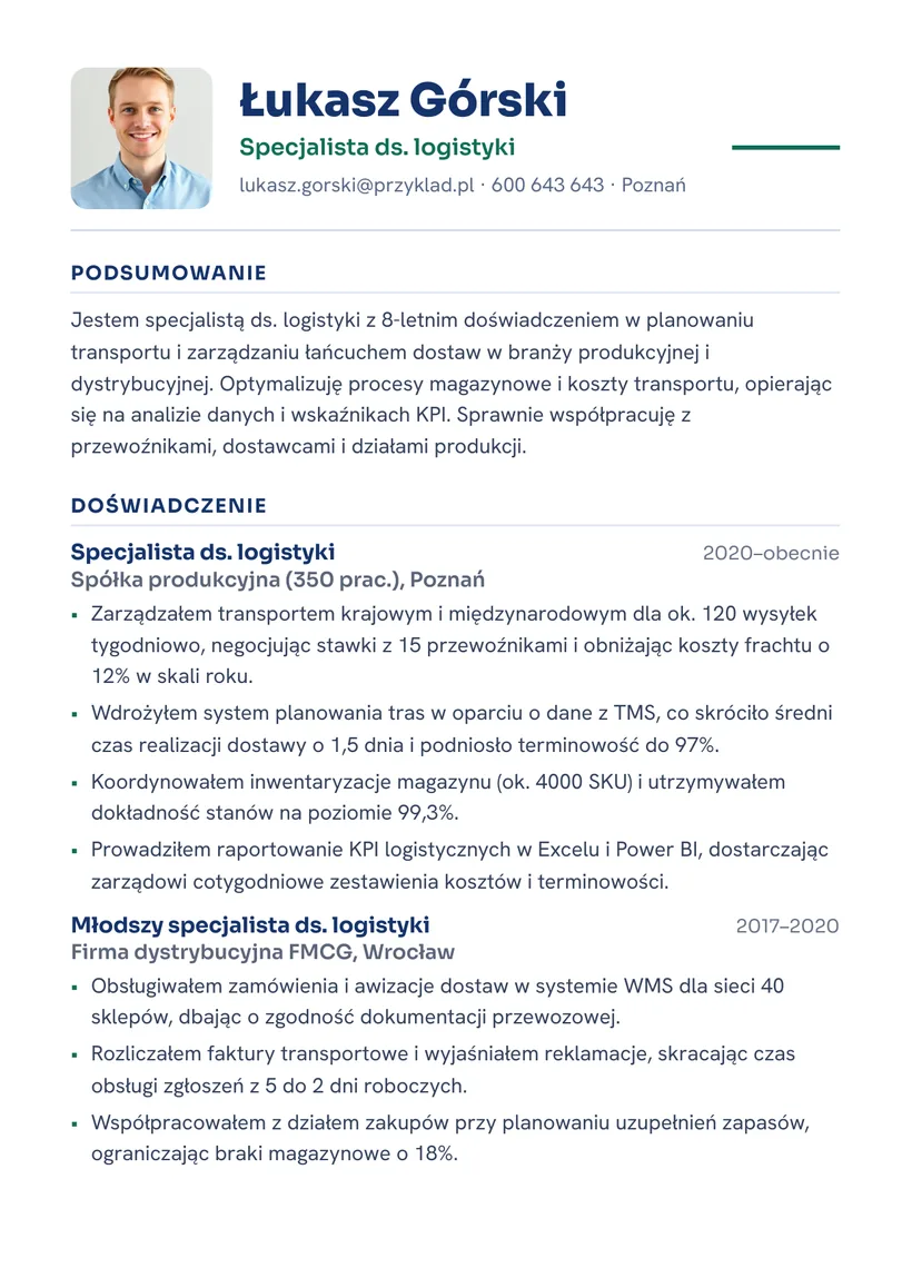 Wzór CV — Specjalista ds. logistyki — strona 1