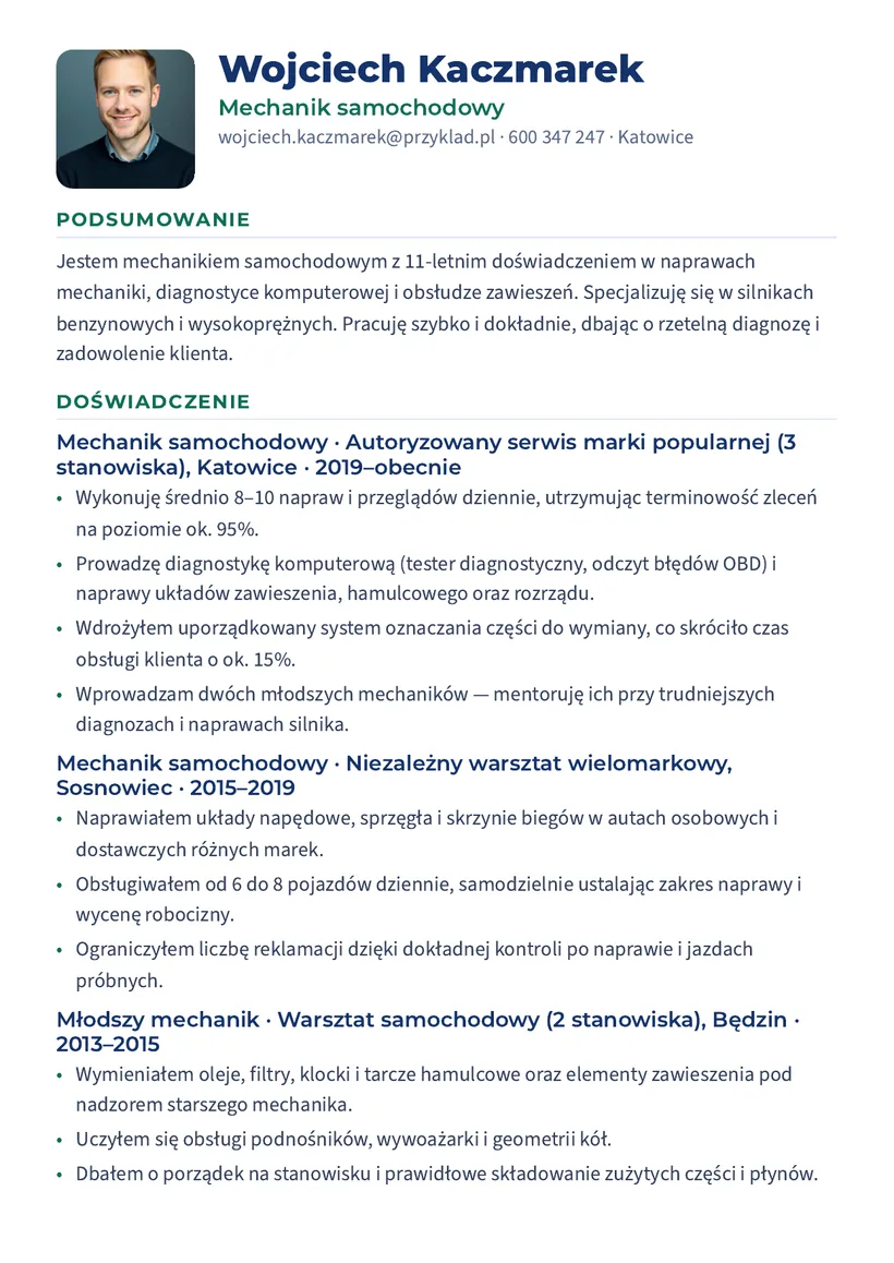 Wzór CV — Mechanik samochodowy — strona 1