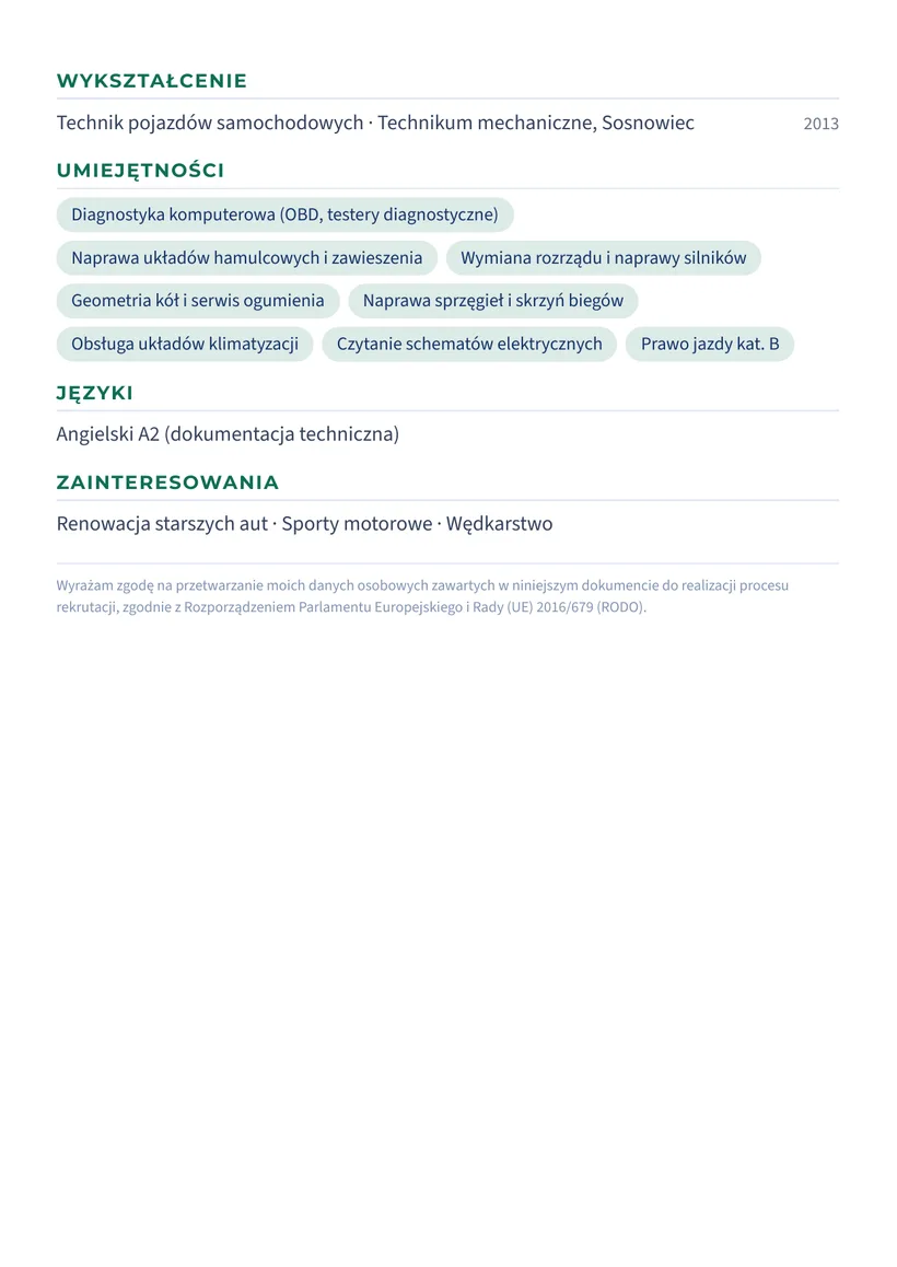 Wzór CV — Mechanik samochodowy — strona 2