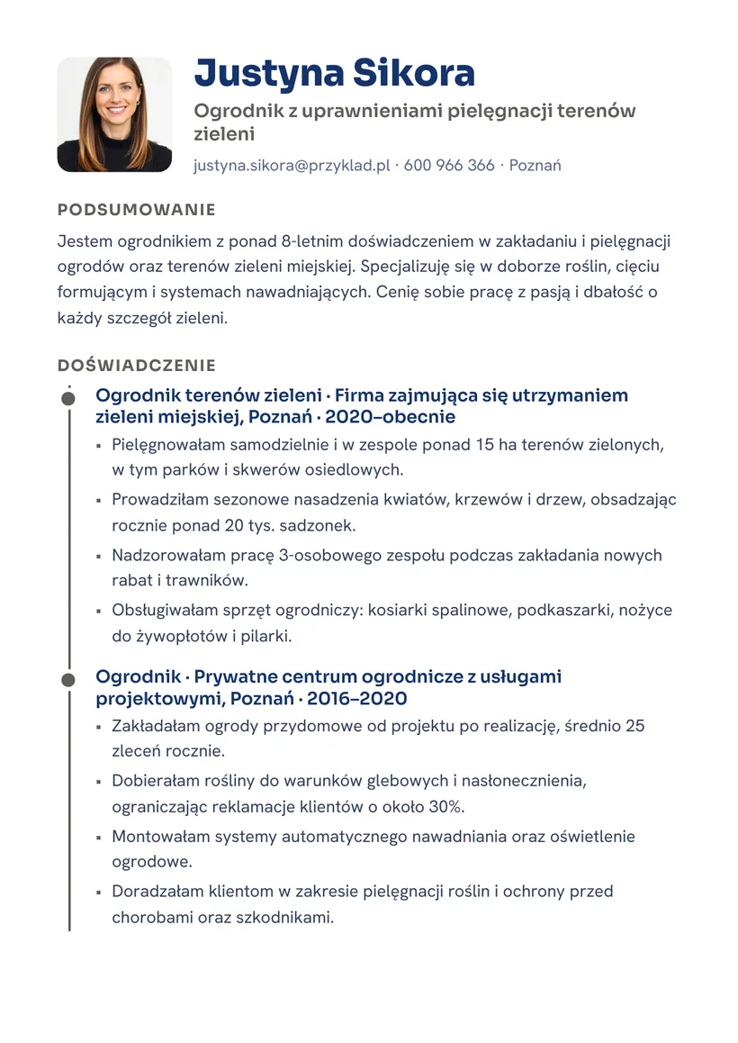 Wzór CV — Ogrodnik — strona 1