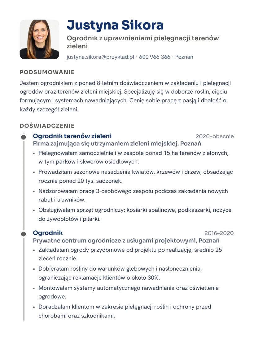 Wzór CV — Ogrodnik — strona 1
