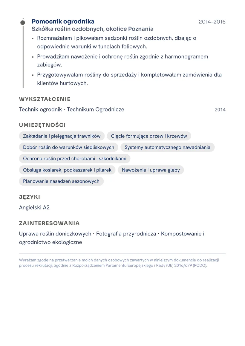 Wzór CV — Ogrodnik — strona 2