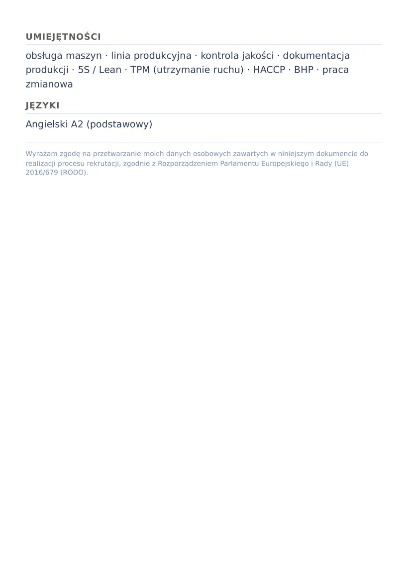Wzór CV — Operator / pracownik produkcji — strona 2