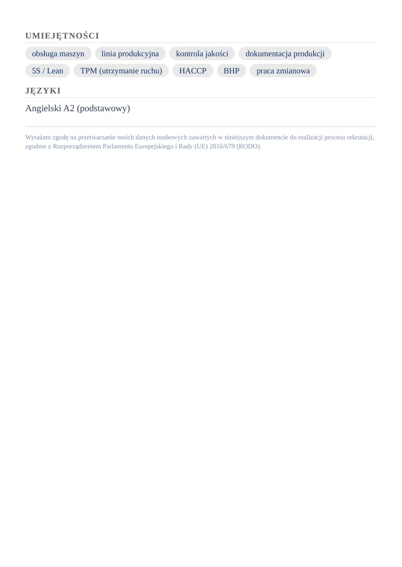 Wzór CV — Operator / pracownik produkcji — strona 2