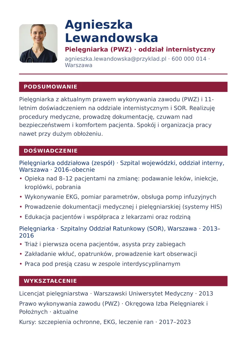 Wzór CV — Pielęgniarka — strona 1