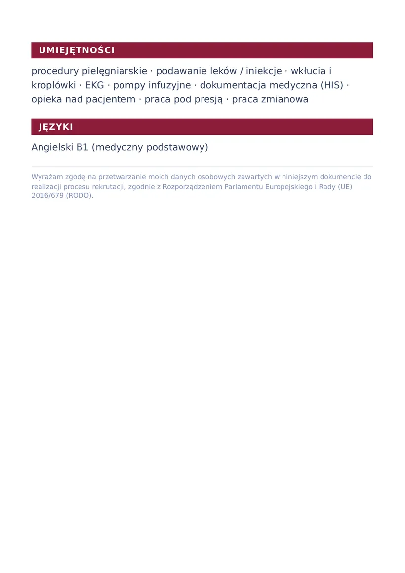 Wzór CV — Pielęgniarka — strona 2