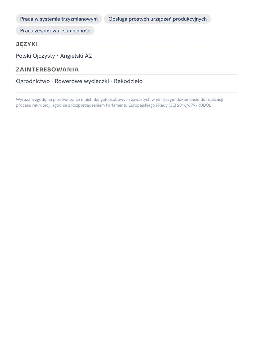 Wzór CV — Pracownik produkcji — strona 2