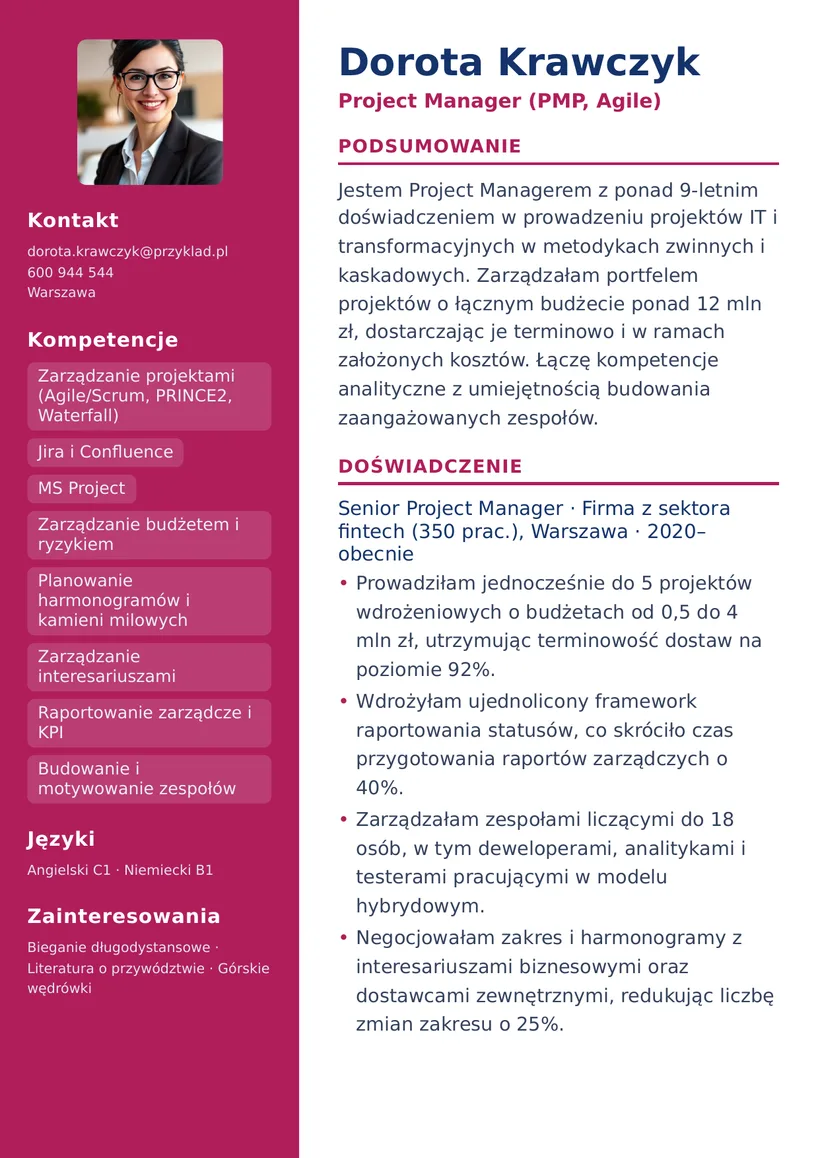Wzór CV — Project Manager — strona 1