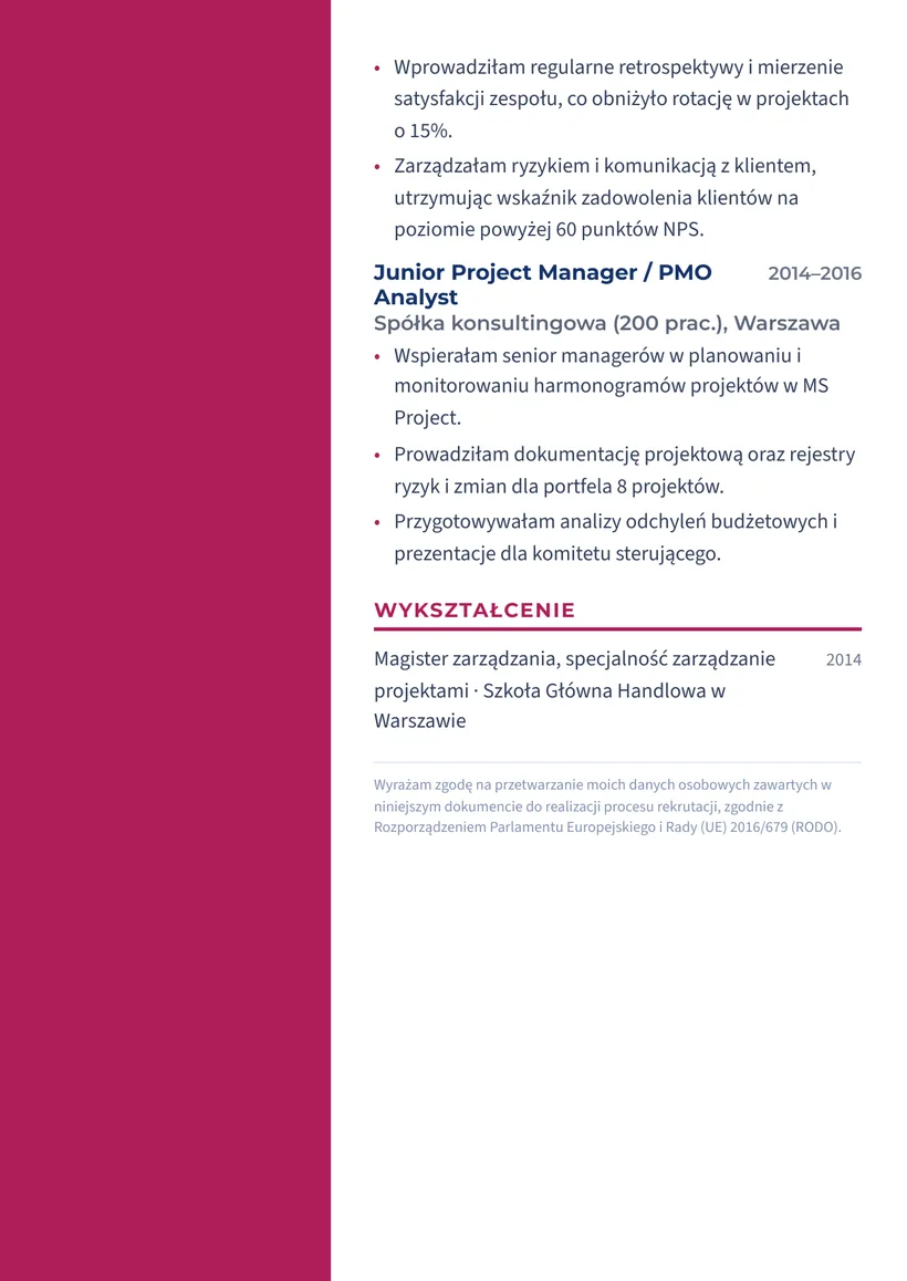 Wzór CV — Project Manager — strona 2
