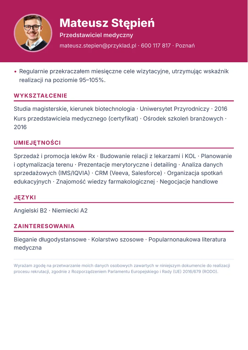 Wzór CV — Przedstawiciel medyczny — strona 2