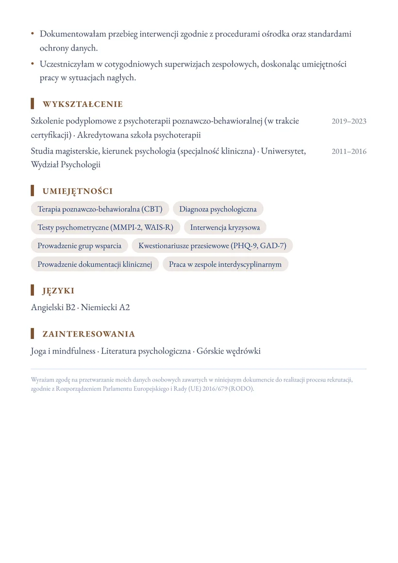 Wzór CV — Psycholog — strona 2
