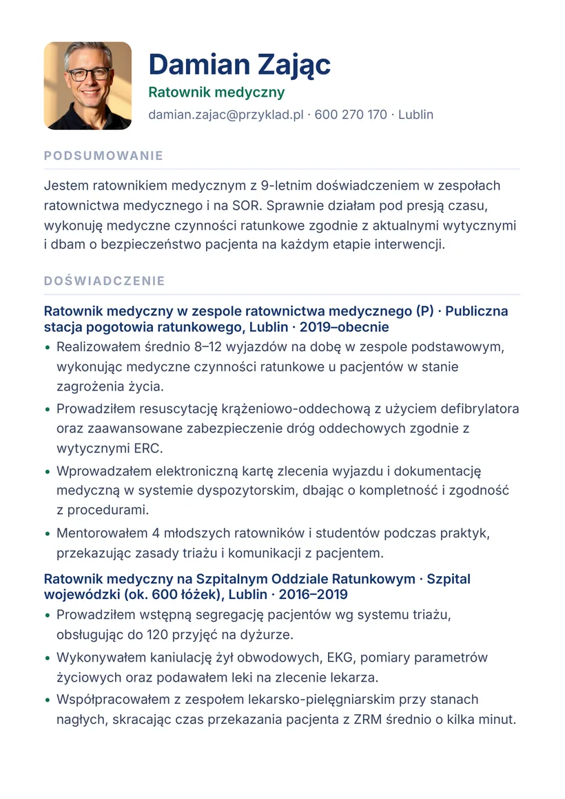 Wzór CV — Ratownik medyczny — strona 1