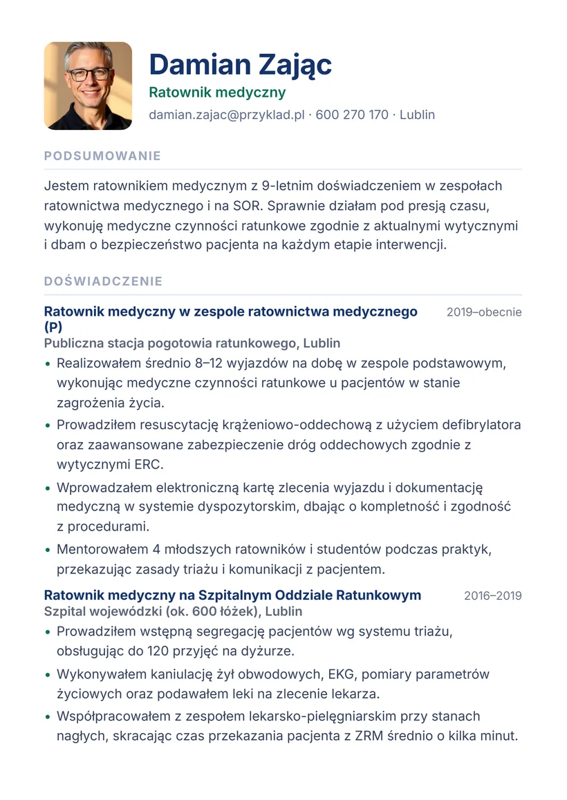 Wzór CV — Ratownik medyczny — strona 1