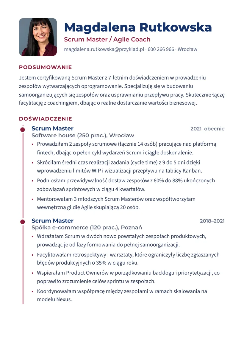 Wzór CV — Scrum Master — strona 1
