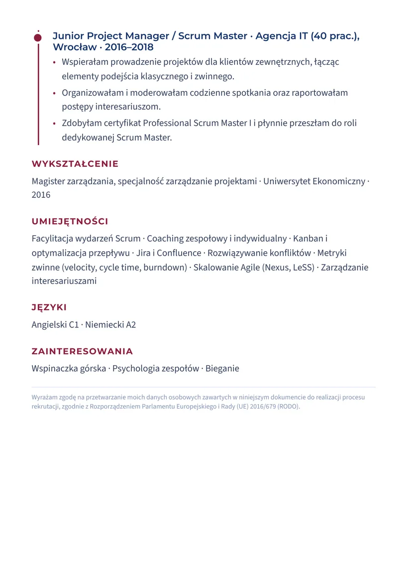 Wzór CV — Scrum Master — strona 2