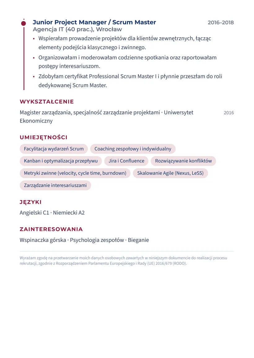 Wzór CV — Scrum Master — strona 2