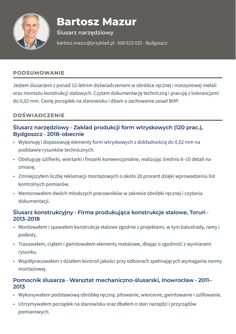 Wzór CV — Ślusarz — strona 1
