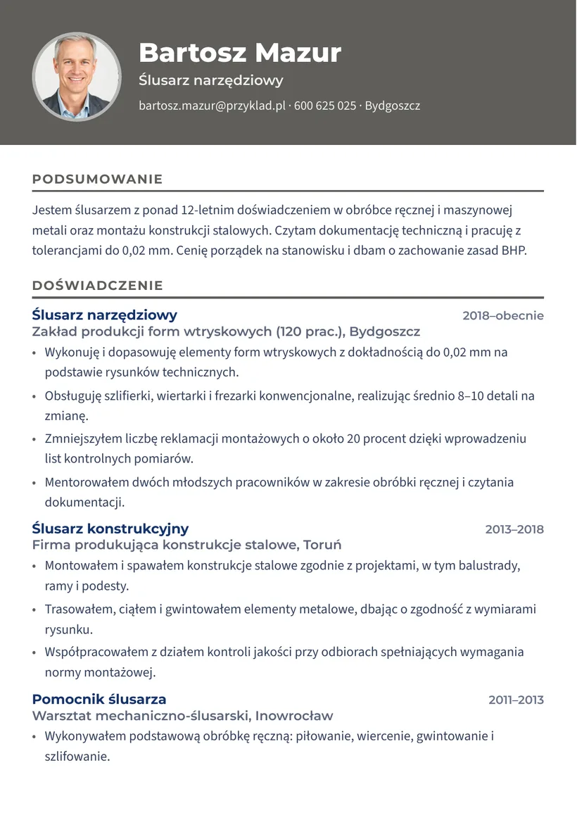 Wzór CV — Ślusarz — strona 1