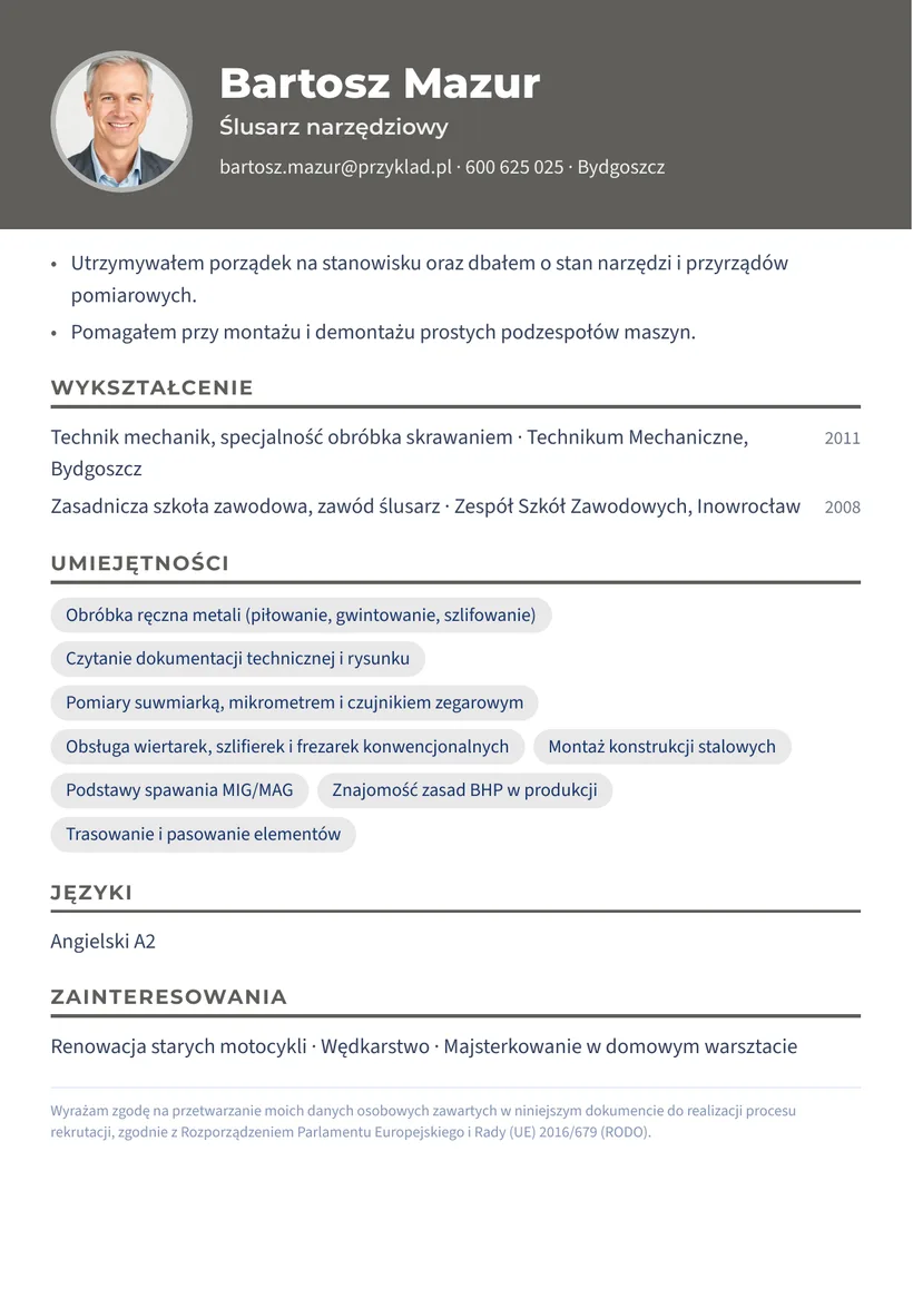 Wzór CV — Ślusarz — strona 2