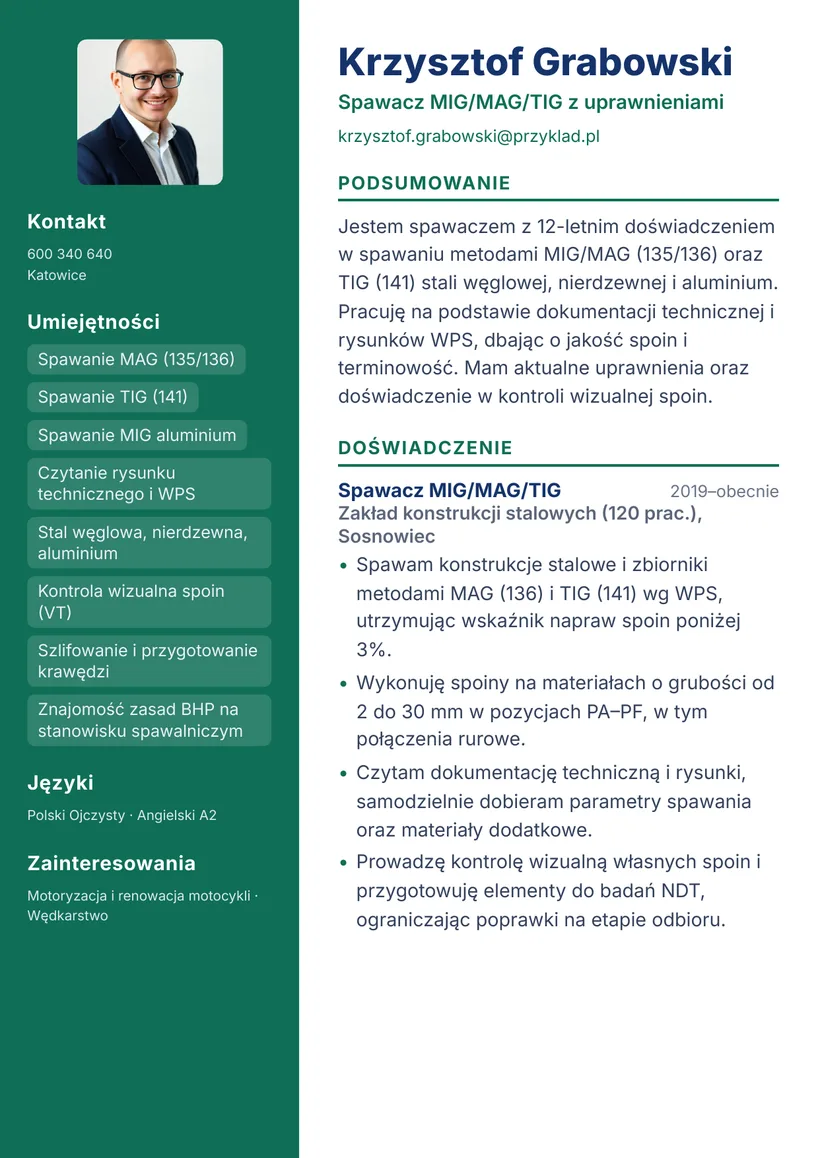 Wzór CV — Spawacz (MIG/MAG/TIG) — strona 1
