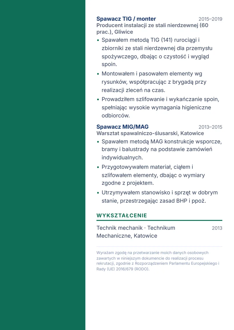 Wzór CV — Spawacz (MIG/MAG/TIG) — strona 2