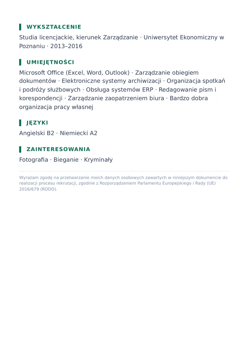 Wzór CV — Specjalista ds. administracji biurowej — strona 2