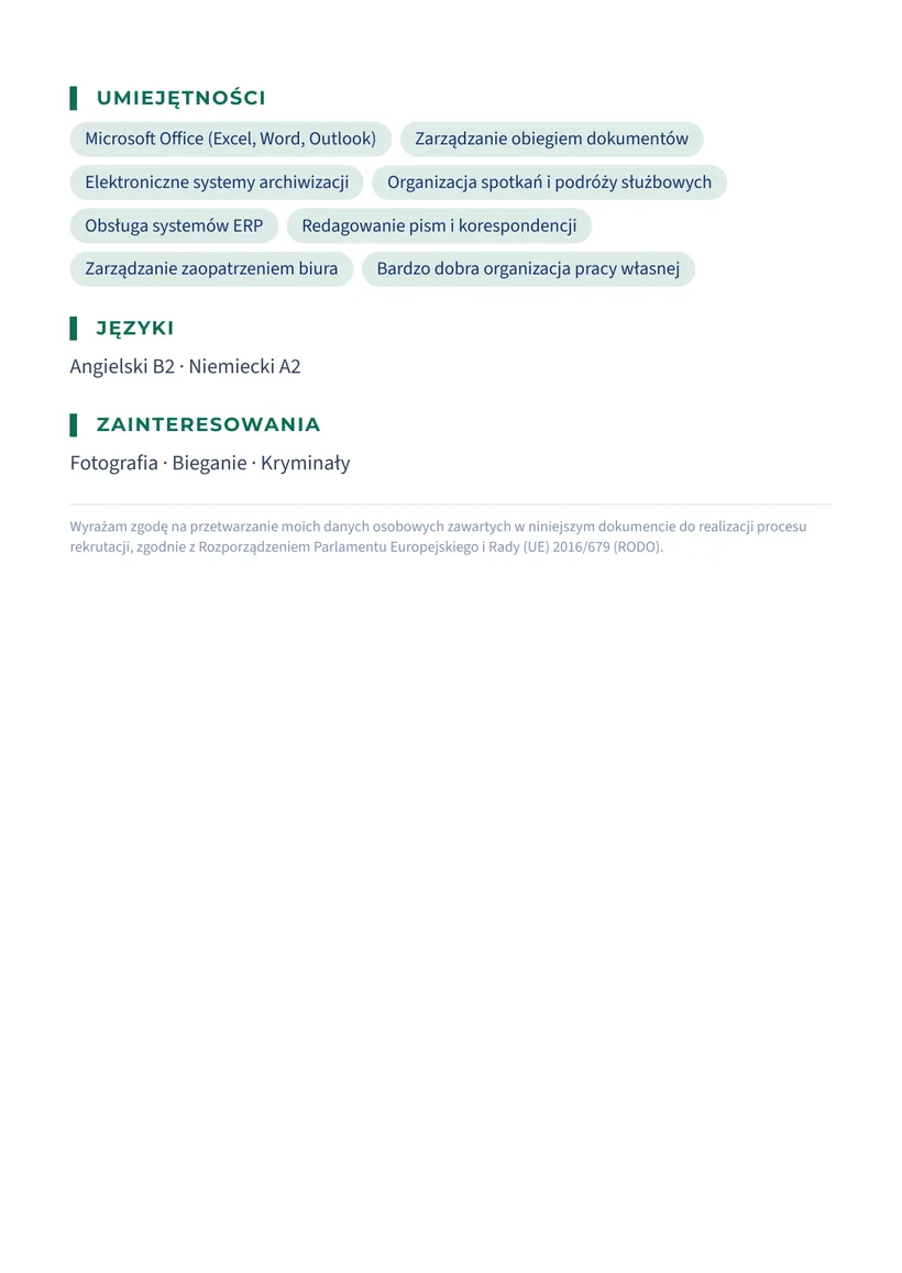 Wzór CV — Specjalista ds. administracji biurowej — strona 2