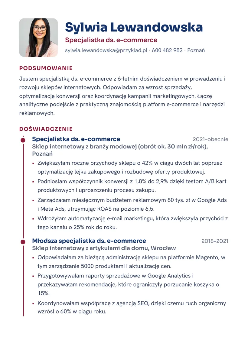 Wzór CV — Specjalista ds. e-commerce — strona 1