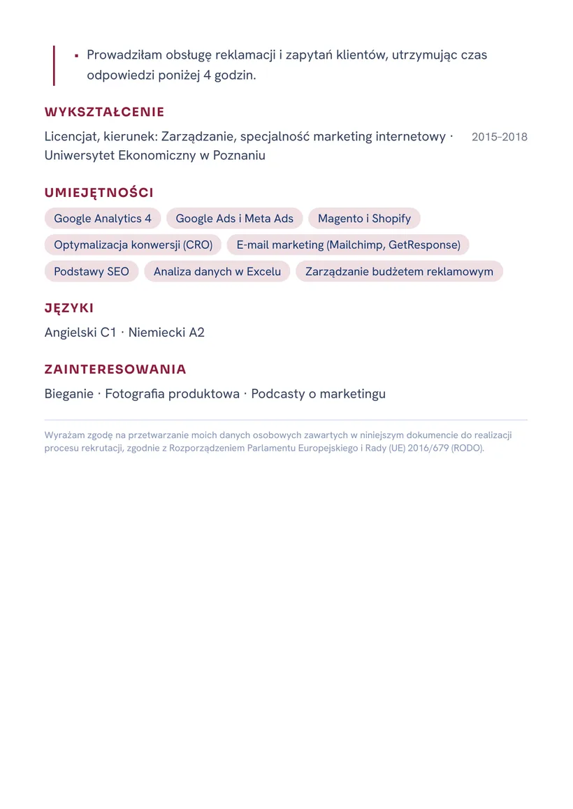 Wzór CV — Specjalista ds. e-commerce — strona 2