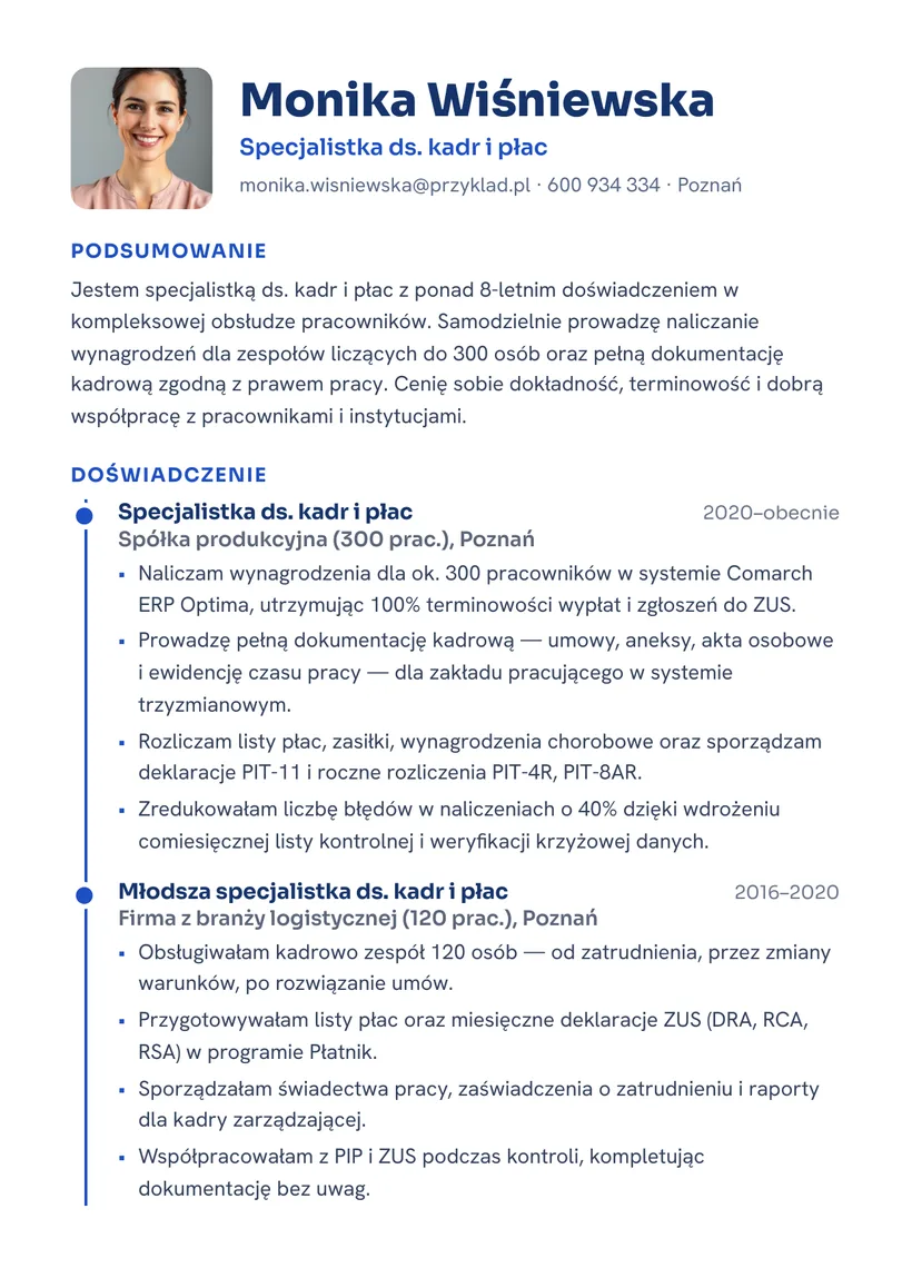 Wzór CV — Specjalista ds. kadr i płac — strona 1