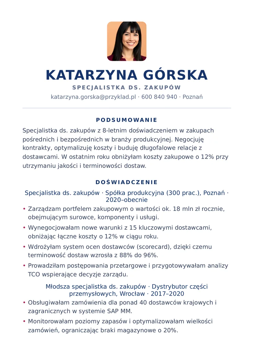 Wzór CV — Specjalista ds. zakupów — strona 1