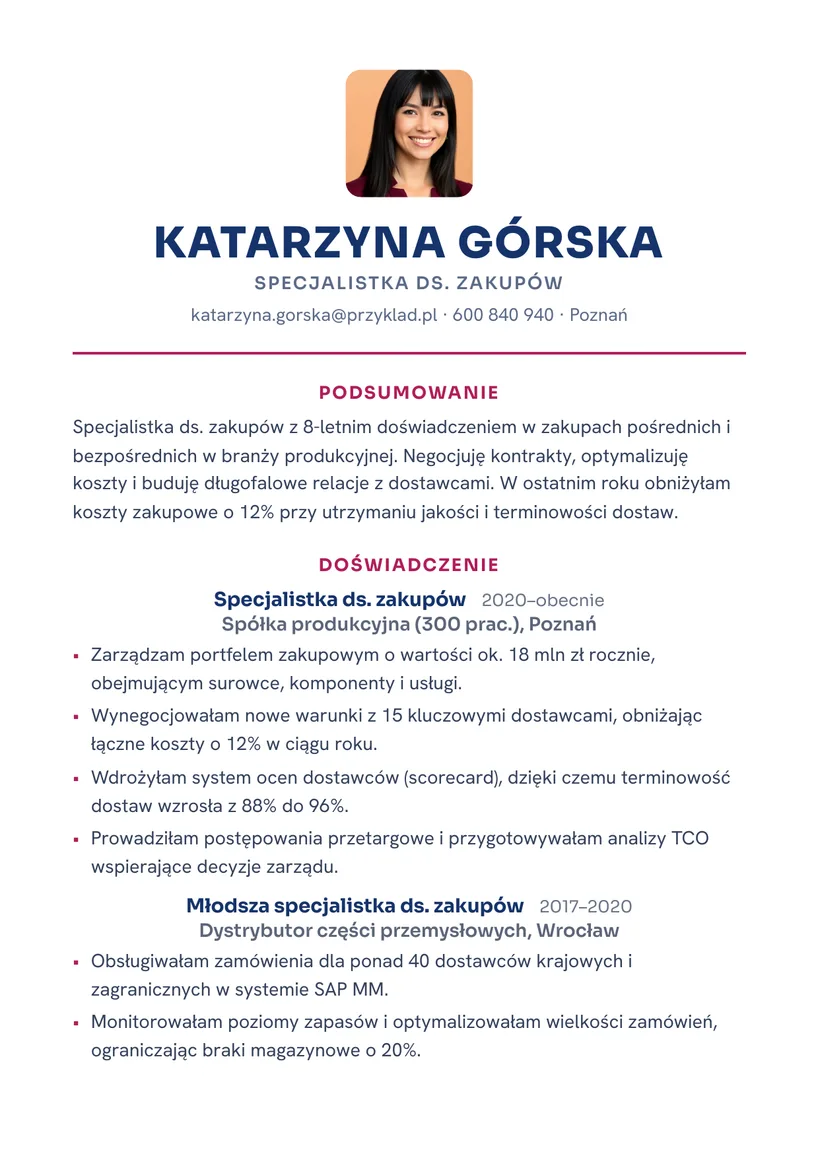 Wzór CV — Specjalista ds. zakupów — strona 1