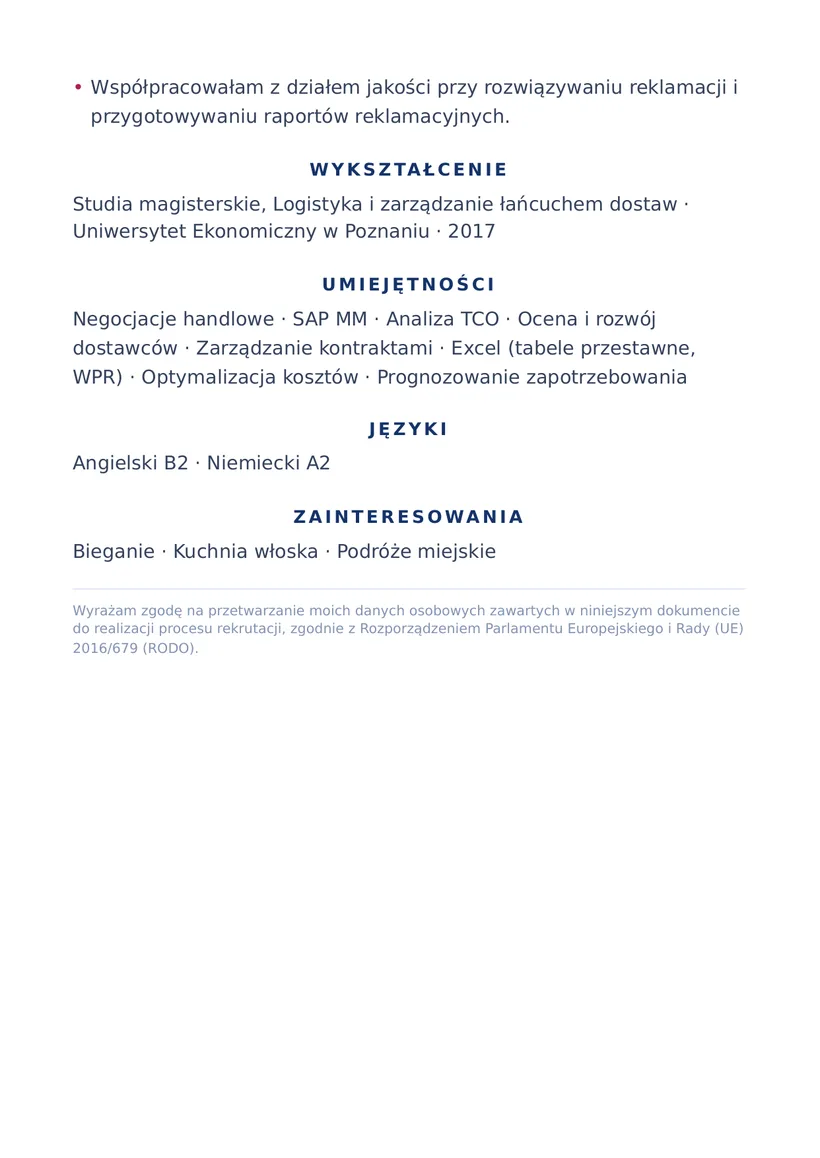 Wzór CV — Specjalista ds. zakupów — strona 2