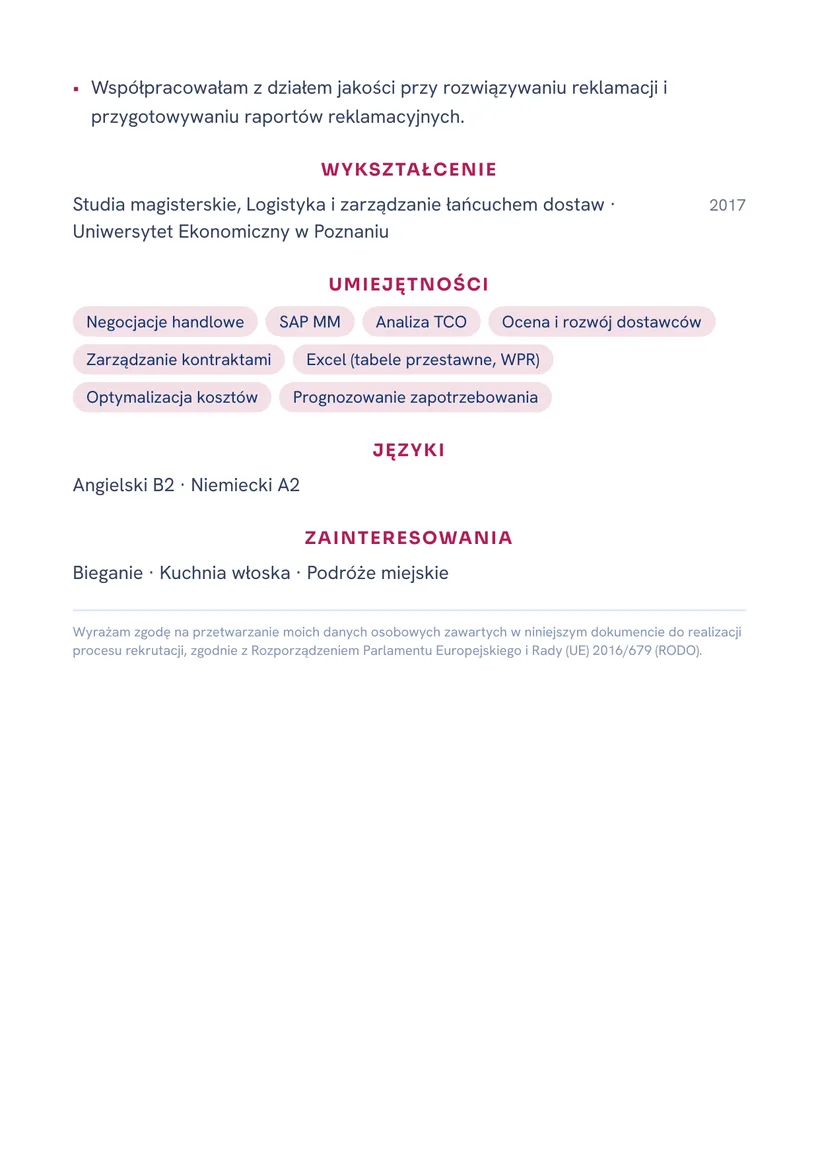 Wzór CV — Specjalista ds. zakupów — strona 2