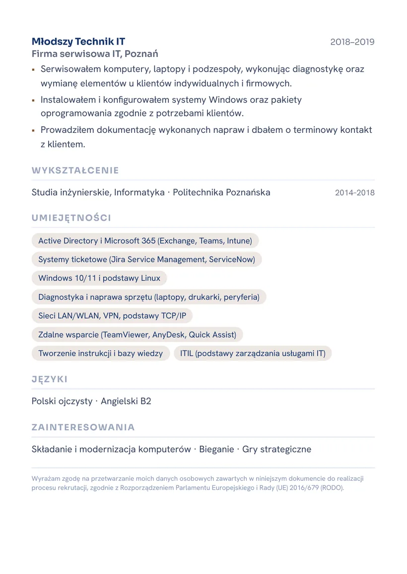 Wzór CV — Specjalista IT Support (helpdesk) — strona 2