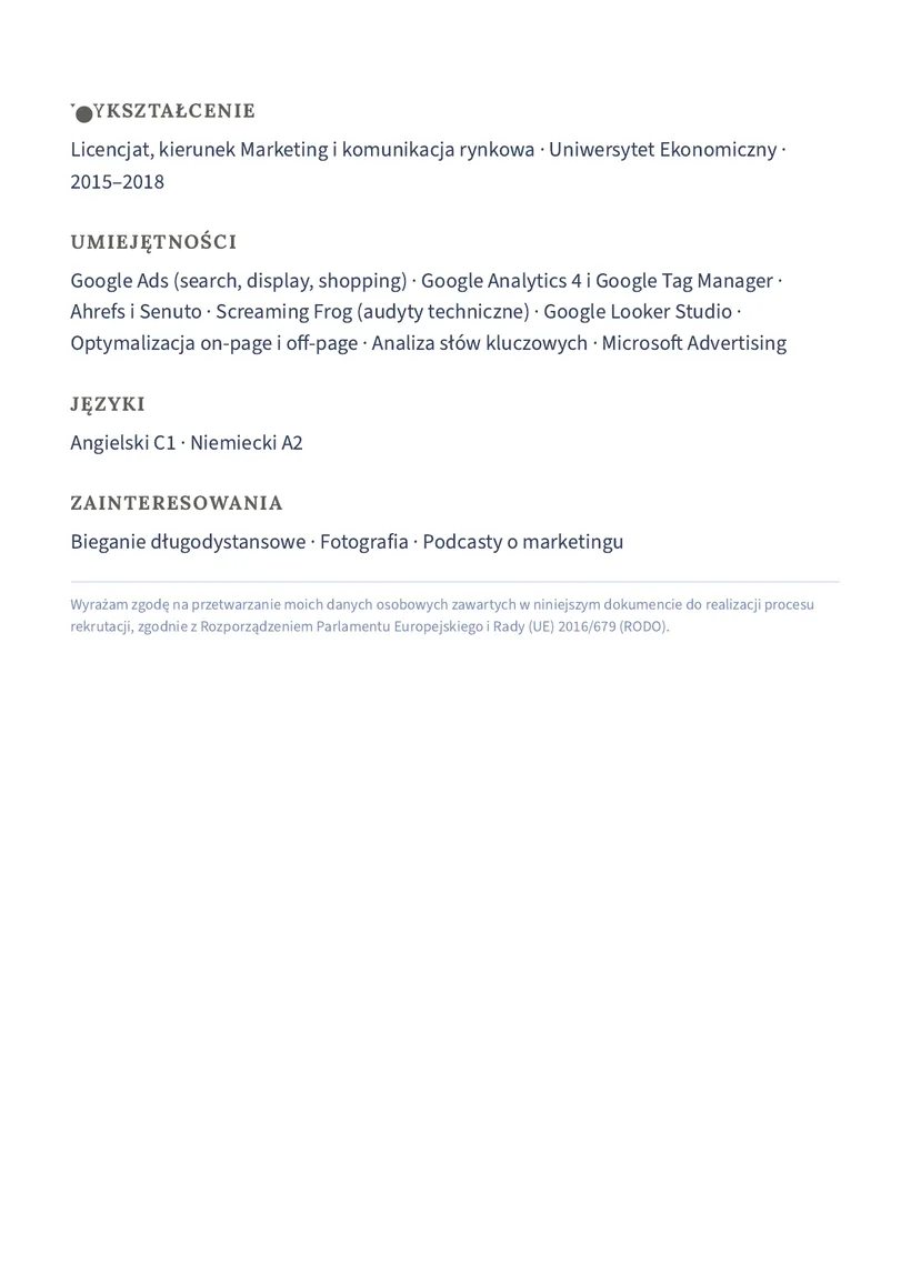 Wzór CV — Specjalista SEO/SEM — strona 2