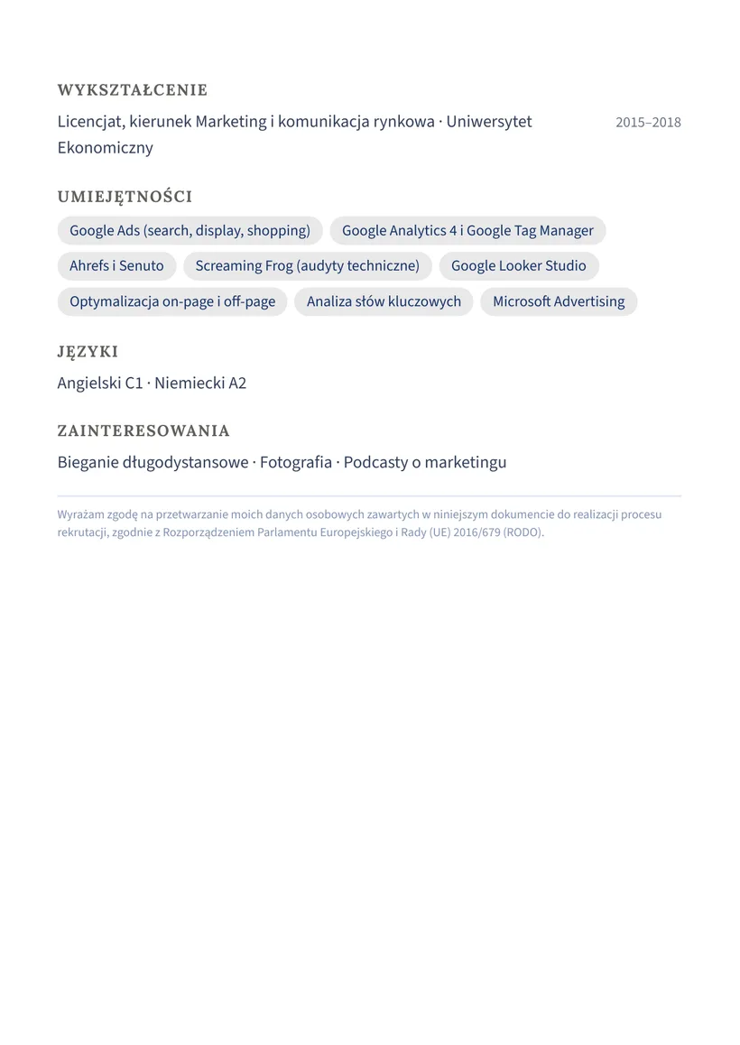 Wzór CV — Specjalista SEO/SEM — strona 2