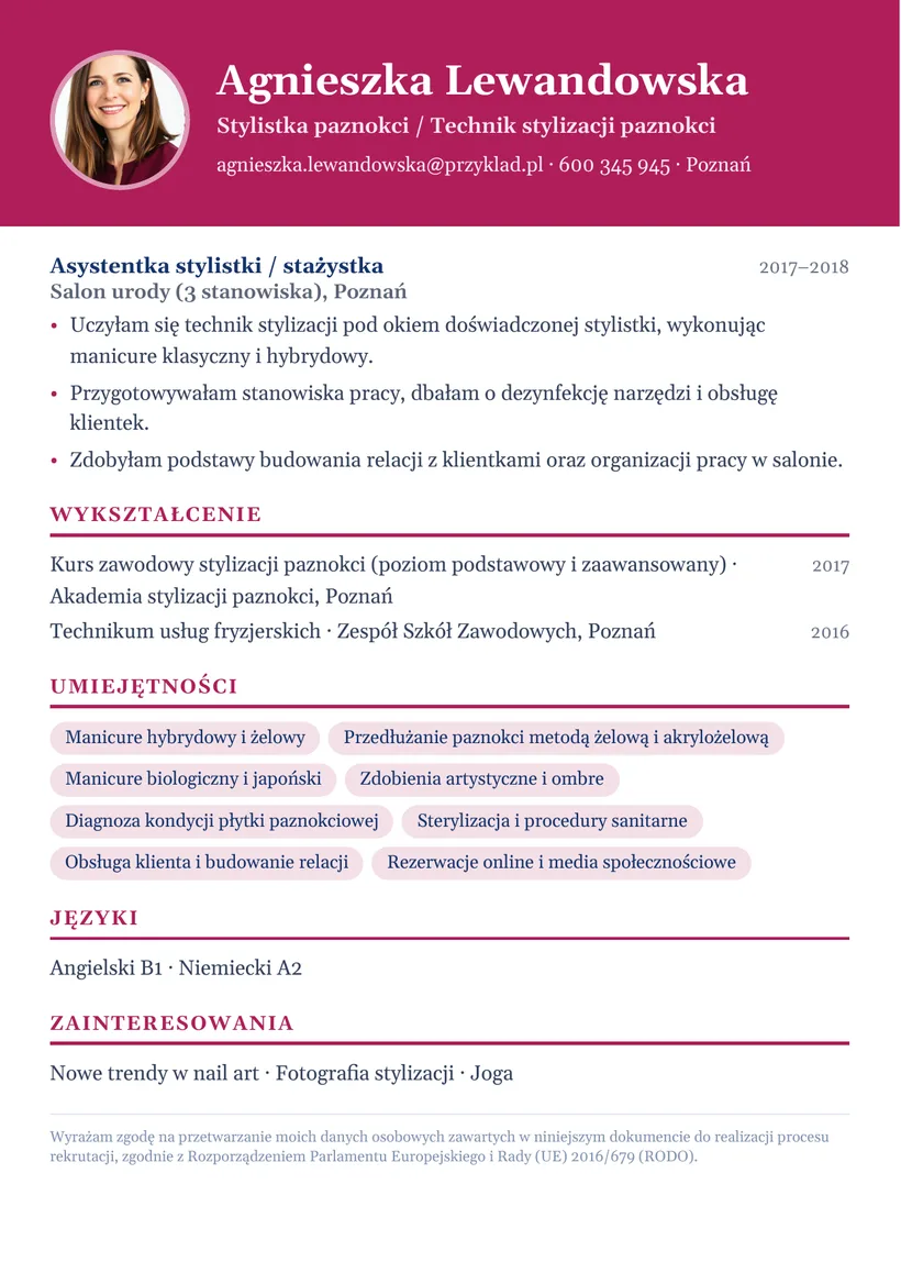 Wzór CV — Stylistka paznokci — strona 2