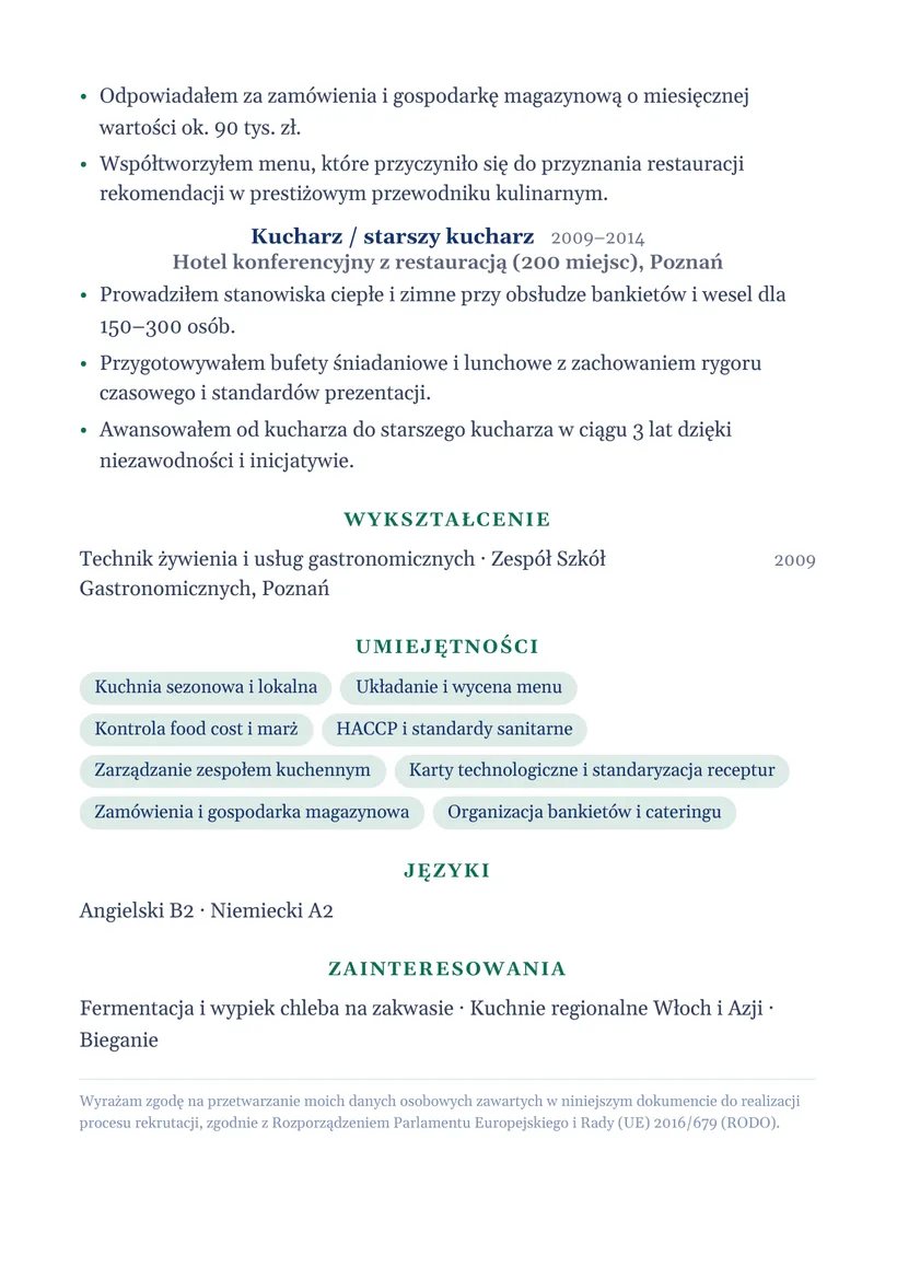 Wzór CV — Szef kuchni — strona 2