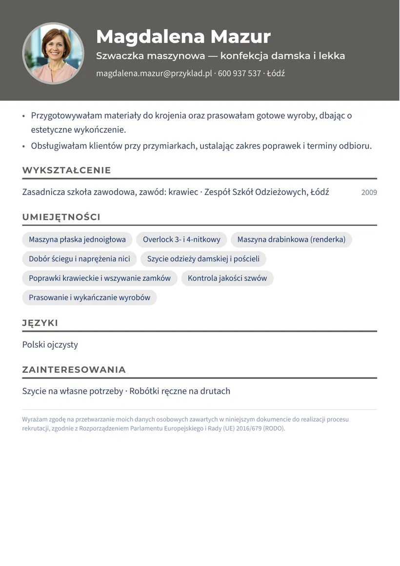 Wzór CV — Szwaczka — strona 2