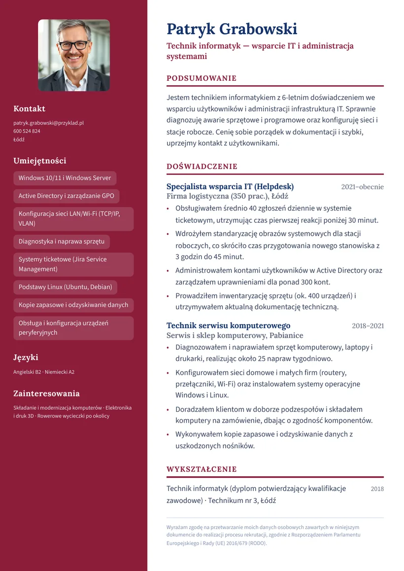 Wzór CV — Technik informatyk — strona 1