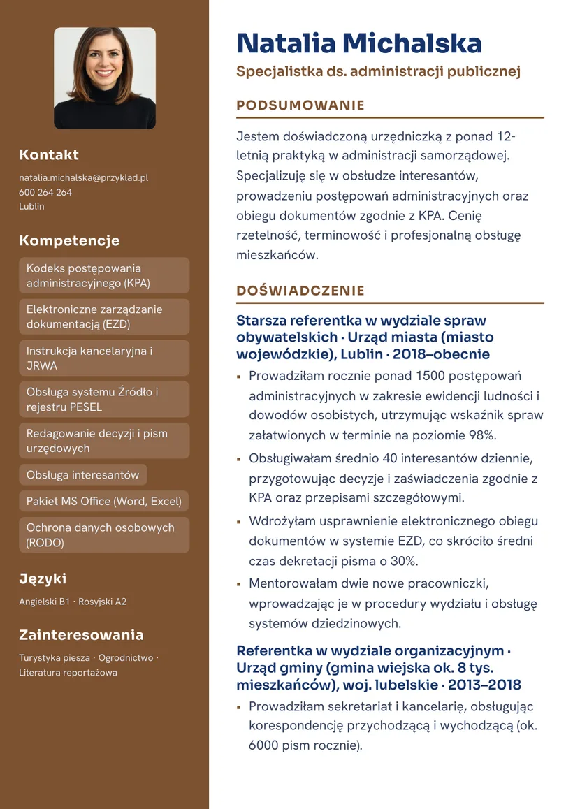 Wzór CV — Urzędnik administracji publicznej — strona 1