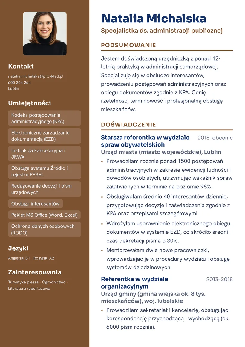 Wzór CV — Urzędnik administracji publicznej — strona 1
